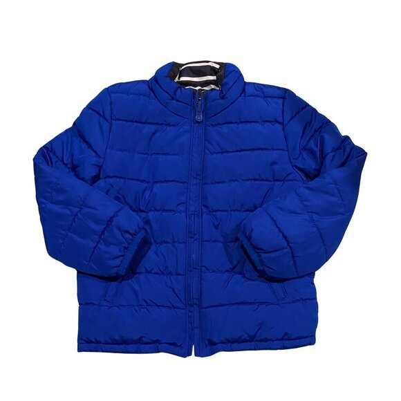 Gap Boy's Reversible Blue/Striped Puffer Coat - Size 5 - Like New! - Picture 1 of 2